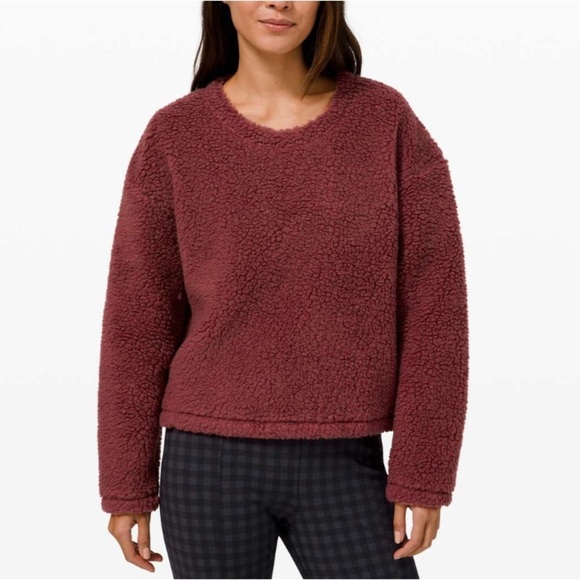 Lululemon Wool Whenever Teddy Crew Sweater Athleisure Savannah Cranberry Red - Picture 1 of 8